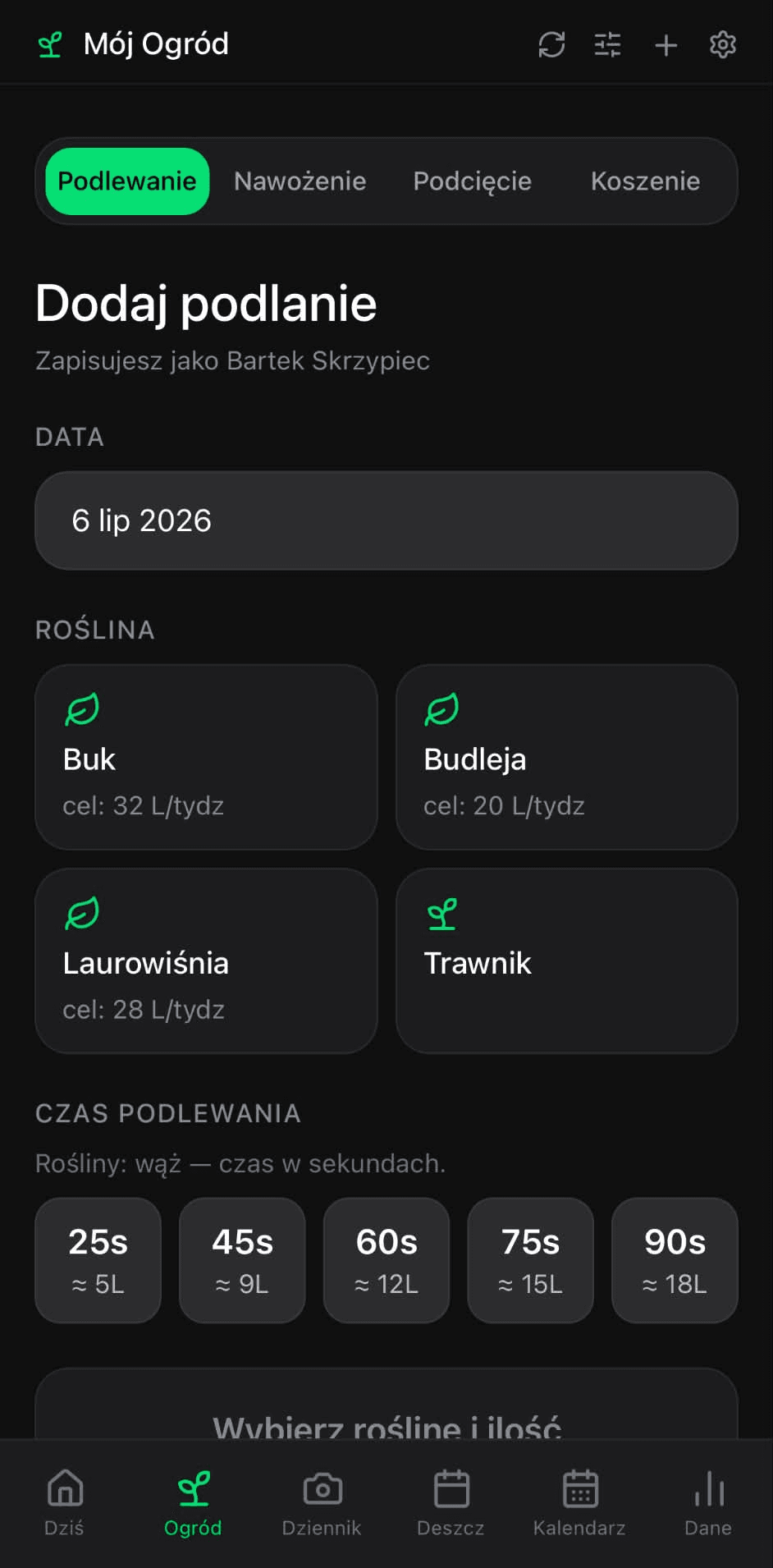 Szybkie dodanie podlania, nawożenia czy podcięcia dla każdej rośliny